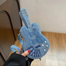 Women Fashion Creative Denim Guitar Shape Zipper Crossbody Bag