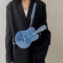 Women Fashion Creative Denim Guitar Shape Zipper Crossbody Bag