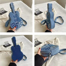 Women Fashion Creative Denim Guitar Shape Zipper Crossbody Bag