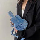 Women Fashion Creative Denim Guitar Shape Zipper Crossbody Bag