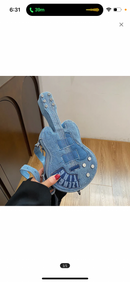 Women Fashion Creative Denim Guitar Shape Zipper Crossbody Bag