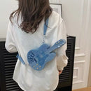 Women Fashion Creative Denim Guitar Shape Zipper Crossbody Bag