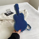 Women Fashion Creative Denim Guitar Shape Zipper Crossbody Bag