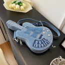 Women Fashion Creative Denim Guitar Shape Zipper Crossbody Bag