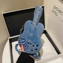 Women Fashion Creative Denim Guitar Shape Zipper Crossbody Bag