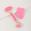 Jade Roller & Gua Sha, Face Roller, Facial Beauty Roller Skin Care Tools Rose Quartz Massager for Face, Eyes, Neck, Body Muscle (Pink)