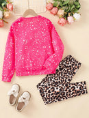 Letter Graphic Pullover & Leopard Print Leggings for Girls 9Y (53 IN)