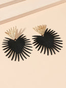 Heart Dangle Earrings Stud Rock Big Leaf Heart Hanging Earring for Women Punk Statement Metal Geometric Fan-shaped Tassel Jewelry