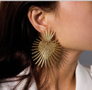 Heart Dangle Earrings Stud Rock Big Leaf Heart Hanging Earring for Women Punk Statement Metal Geometric Fan-shaped Tassel Jewelry - FayaChoice