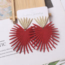 Heart Dangle Earrings Stud Rock Big Leaf Heart Hanging Earring for Women Punk Statement Metal Geometric Fan-shaped Tassel Jewelry - FayaChoice