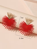 Heart Dangle Earrings Stud Rock Big Leaf Heart Hanging Earring for Women Punk Statement Metal Geometric Fan-shaped Tassel Jewelry