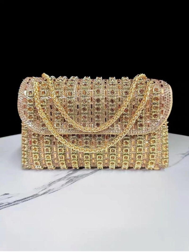 Rhinestone Flip Square Chain Evening Bag