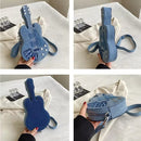 Women Fashion Creative Denim Guitar Shape Zipper Crossbody Bag