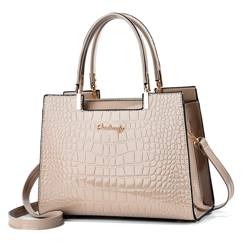 Crocodile Pattern Large Capacity Square PU Handle Shoulder Bag