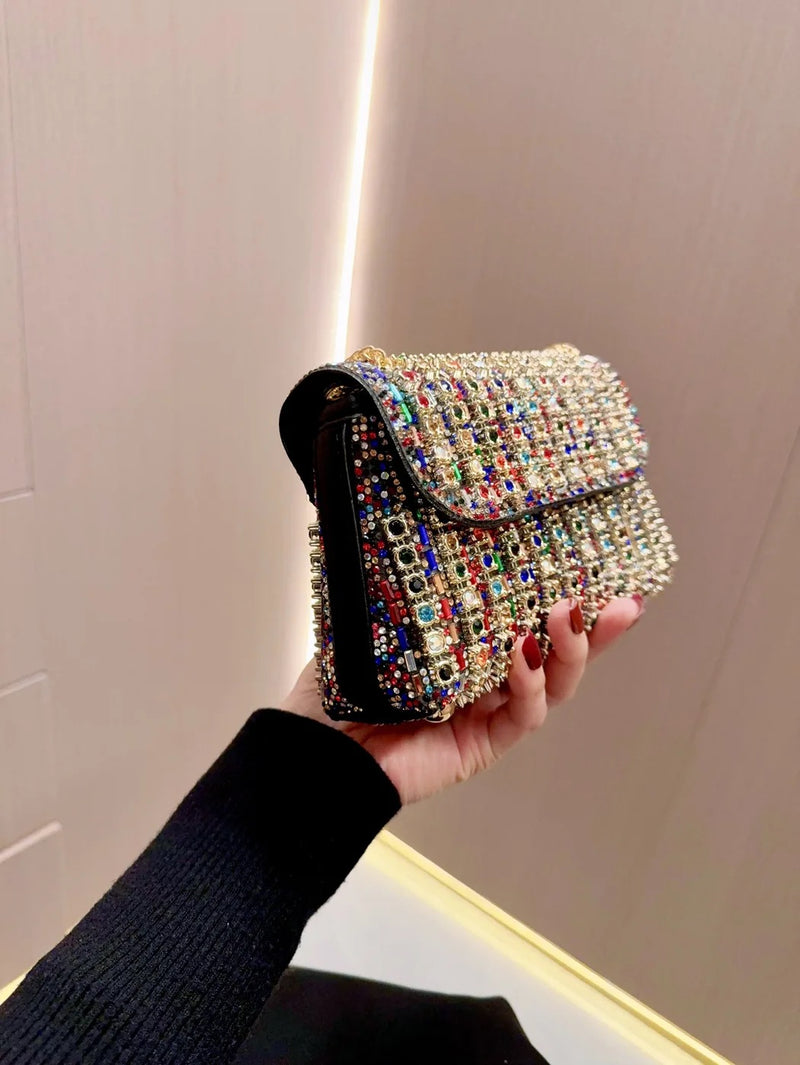 Rhinestone Flip Square Chain Evening Bag