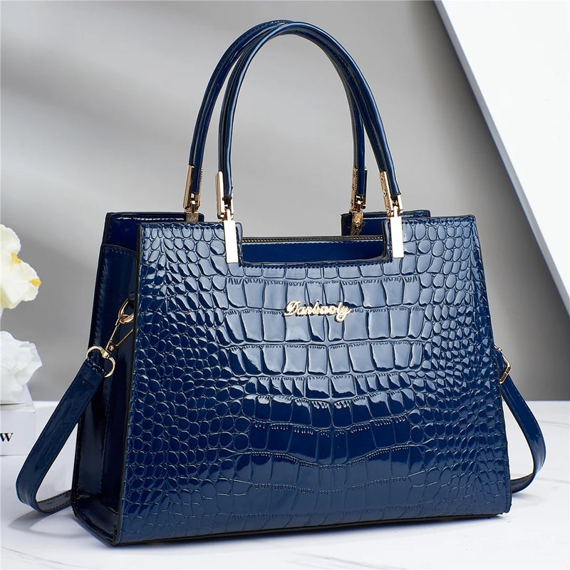 Crocodile Pattern Large Capacity Square PU Handle Shoulder Bag