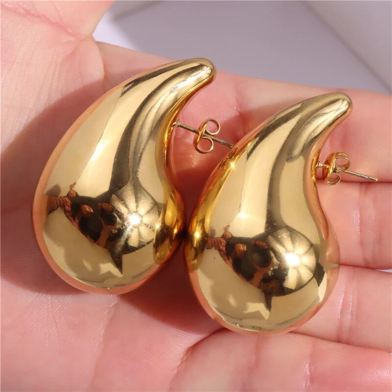 Extra Large Big Chunky 50mm Big Water Drop 18k Gold Plated Metal Stainless Steel