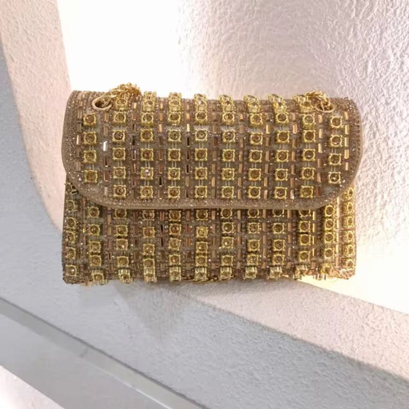 Rhinestone Flip Square Chain Evening Bag