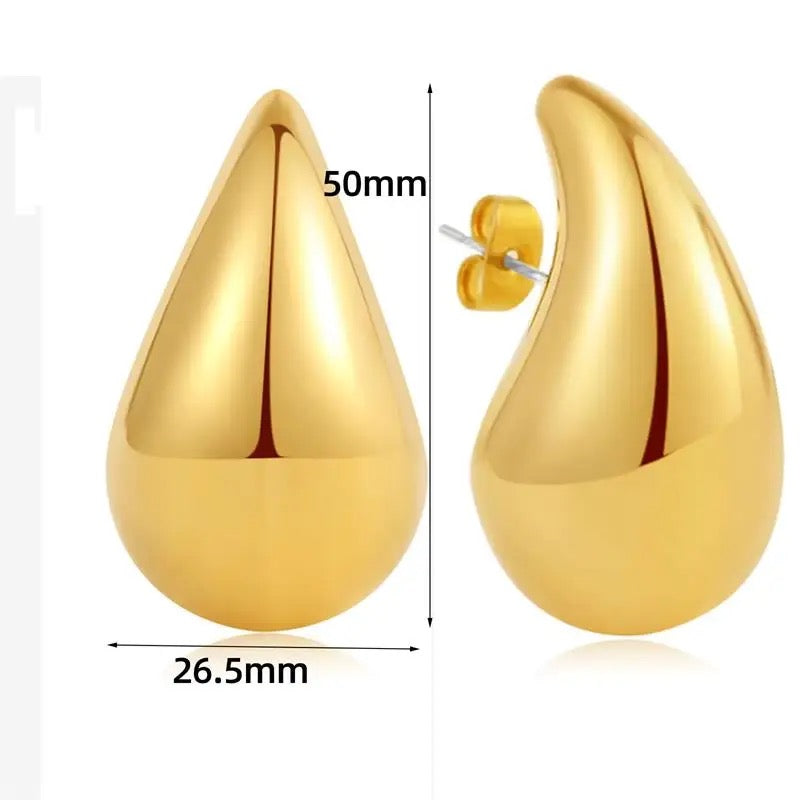 Extra Large Big Chunky 50mm Big Water Drop 18k Gold Plated Metal Stainless Steel