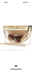 Metal Semicircle Hollow One Shoulder Crossbody Chain Dinner Mini Cage Bag