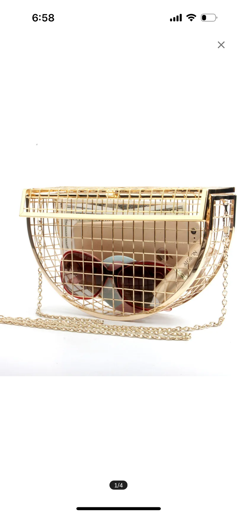 Metal Semicircle Hollow One Shoulder Crossbody Chain Dinner Mini Cage Bag