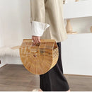 Handmade wooden hollow design handle bag