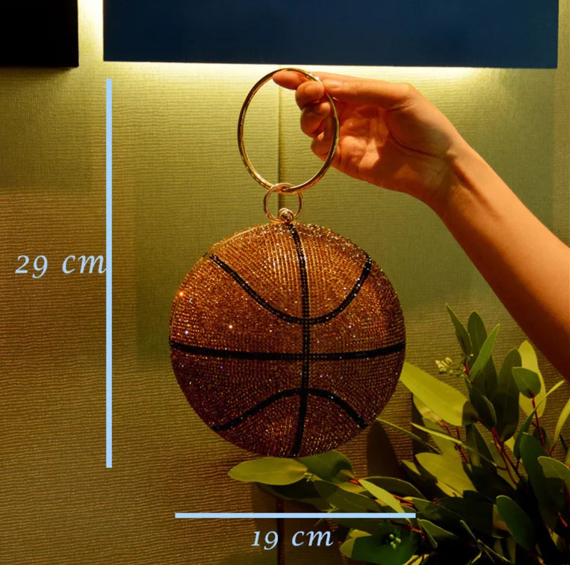 Basketball Shape Rhinestone Ring Handle Chain Evening Bag