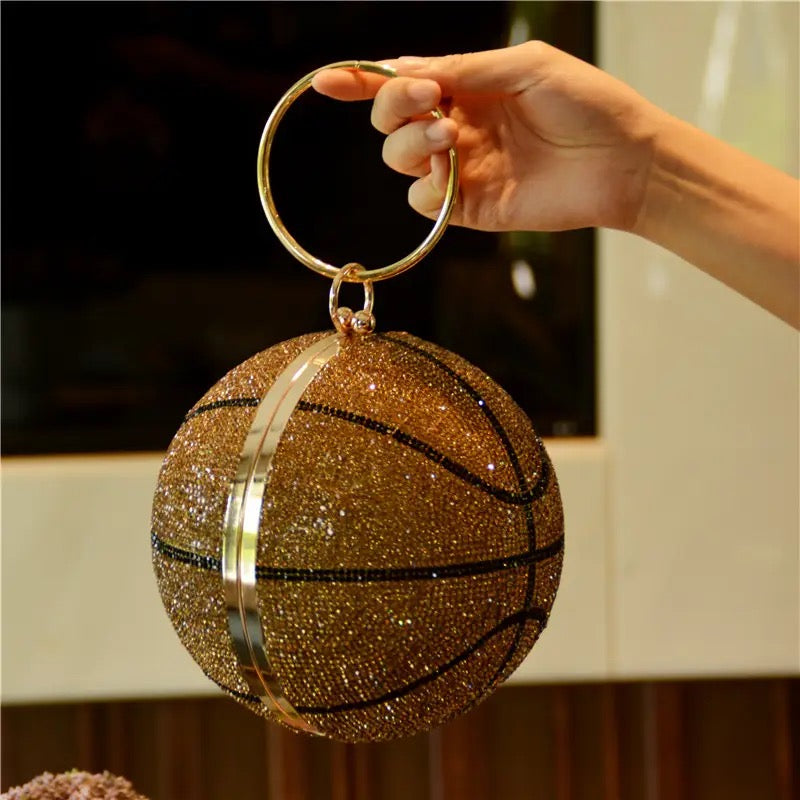 Basketball Shape Rhinestone Ring Handle Chain Evening Bag