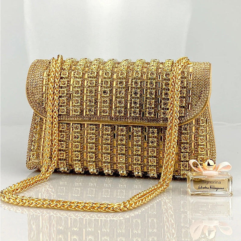 Rhinestone Flip Square Chain Evening Bag