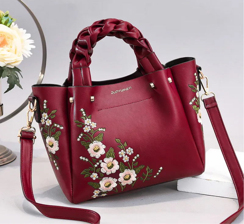 Handbag, Shoulder Flower Lady Designer Handbags Embroidery Women Top Handle Satchel Handbags Shoulder Bag Tote Purse