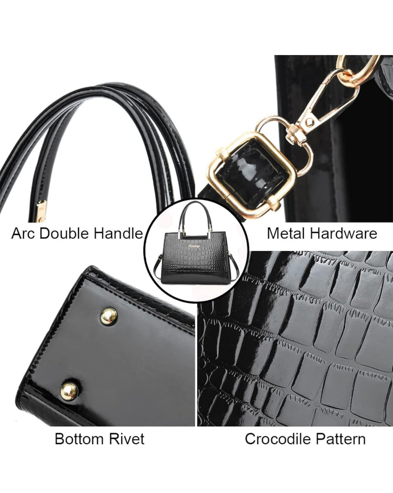 Crocodile Pattern Large Capacity Square PU Handle Shoulder Bag