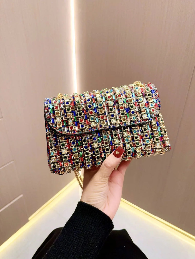 Rhinestone Flip Square Chain Evening Bag