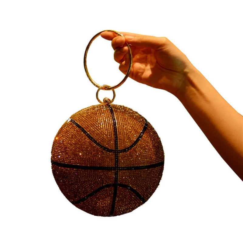 Basketball Shape Rhinestone Ring Handle Chain Evening Bag