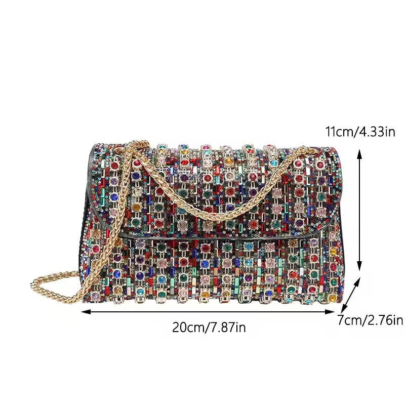 Rhinestone Flip Square Chain Evening Bag