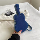 Women Fashion Creative Denim Guitar Shape Zipper Crossbody Bag