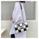 Thick Chain Design Color Blocking Patchwork Woven Crossbody Handle Bag