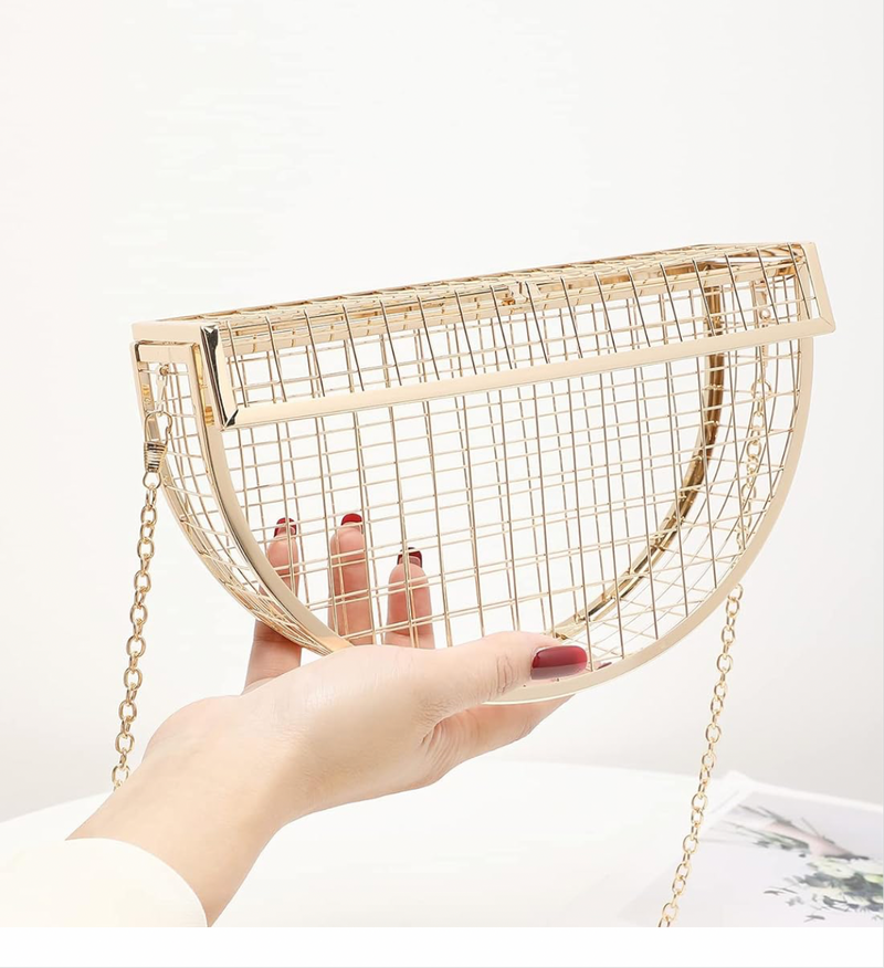 Metal Semicircle Hollow One Shoulder Crossbody Chain Dinner Mini Cage Bag