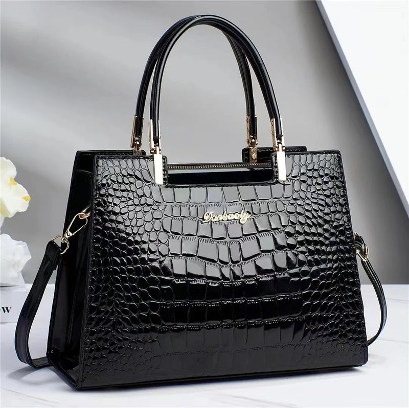 Crocodile Pattern Large Capacity Square PU Handle Shoulder Bag