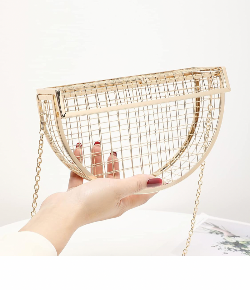 Metal Semicircle Hollow One Shoulder Crossbody Chain Dinner Mini Cage Bag