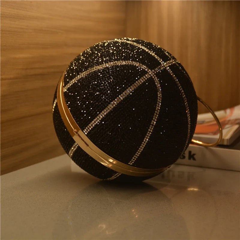 Basketball Shape Rhinestone Ring Handle Chain Evening Bag