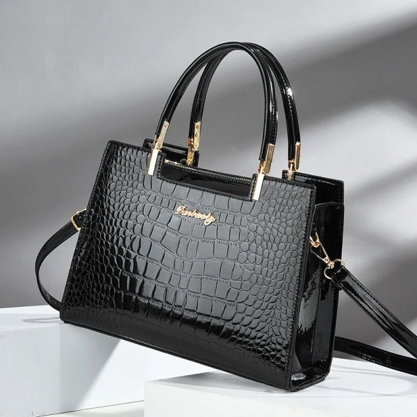 Crocodile Pattern Large Capacity Square PU Handle Shoulder Bag