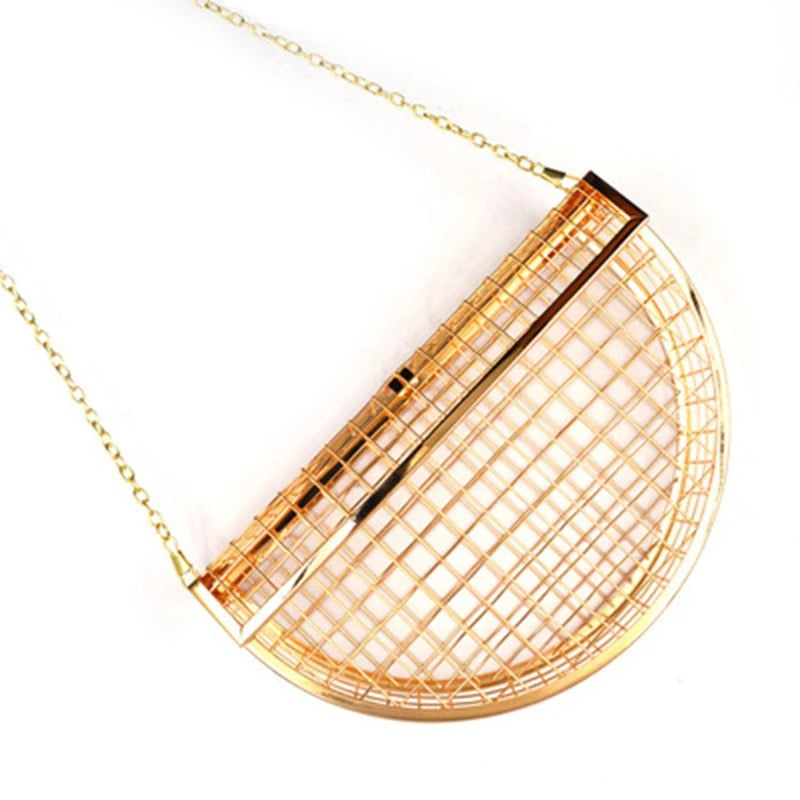 Metal Semicircle Hollow One Shoulder Crossbody Chain Dinner Mini Cage Bag