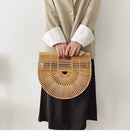 Handmade wooden hollow design handle bag