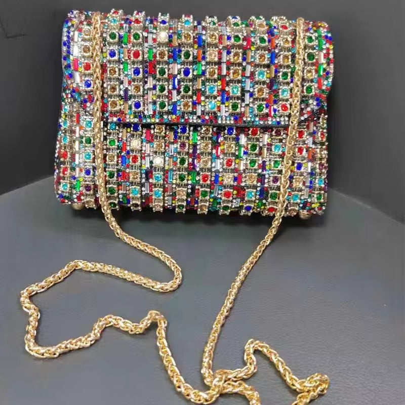 Rhinestone Flip Square Chain Evening Bag