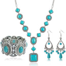 Bohemian Turquoise Square Round Earrings Necklace Bangle Jewelry Set