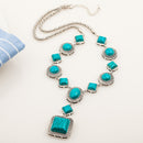 Bohemian Turquoise Square Round Earrings Necklace Bangle Jewelry Set
