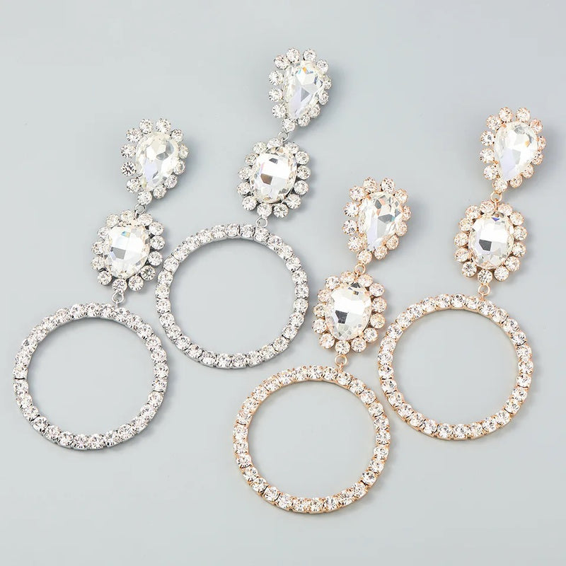 Rhinestone Circles Dangle Earrings