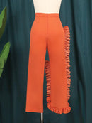Orange High Waist Ruffle Fashion Wide Leg Pants