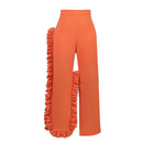 Orange High Waist Ruffle Fashion Wide Leg Pants