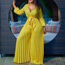 V-Neck Long Sleeve Wide-Leg Jumpsuits